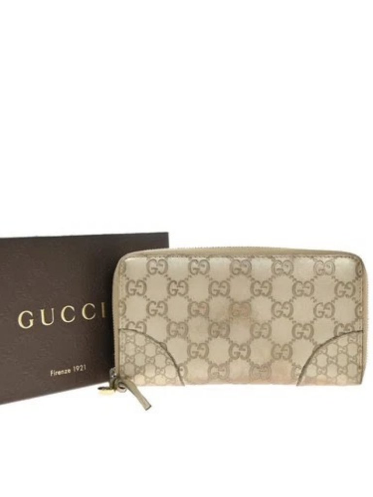 Gucci Logo Guccissima Gg Pattern Long Zipper Wallet Leather Beige Ghw 09kp533